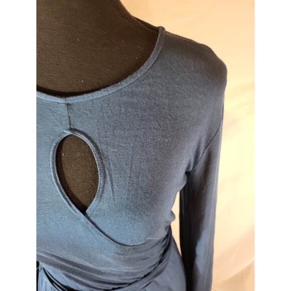 Amour Vert Teal Blue Modal Size XS Keyhole Long Sleeve Dress - Picture 2 of 7